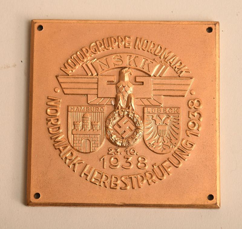 GERMAN WWII MOTOR GROUP NORDMARK SQUARE GILDED PLAQUE.