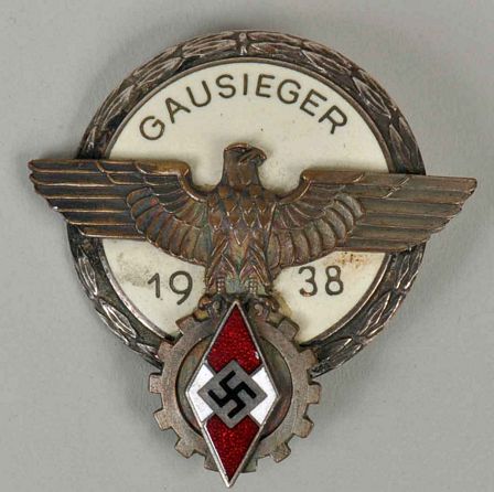 GERMAN WWII HITLER YOUTH GAUSEIGER BADGE 1938.