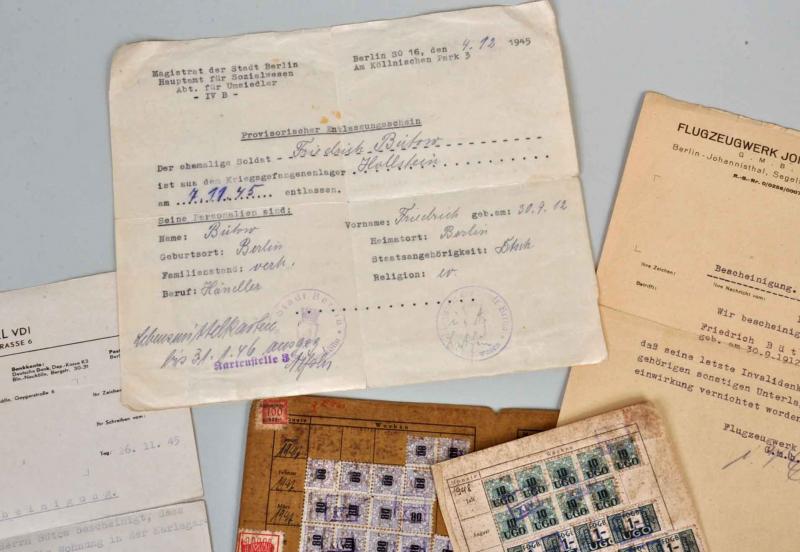 Regimentals | GERMAN WWII BERLIN 1945 VOLKSTURM GROUP OF DOCUMENTS.