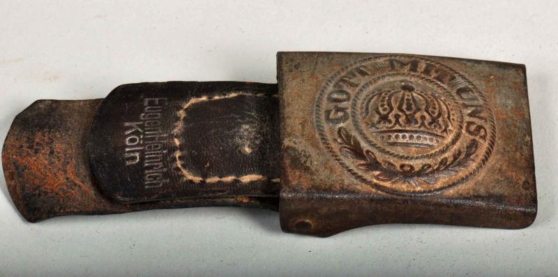 GERMAN WWI PRUSSIAN BELT BUCKLE WITH PROFUSE GUARD MARKINGS.