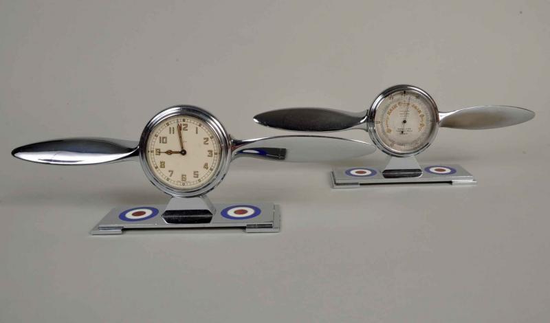 BRITISH WWII RAF DESK CLOCK AND BAROMETER.