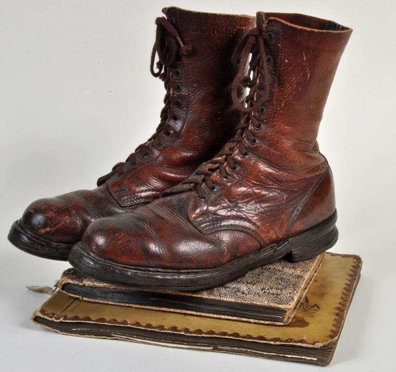 GERMAN WWII PARATROOPER FRONT LACE BOOTS & PHOTO ALBUM.