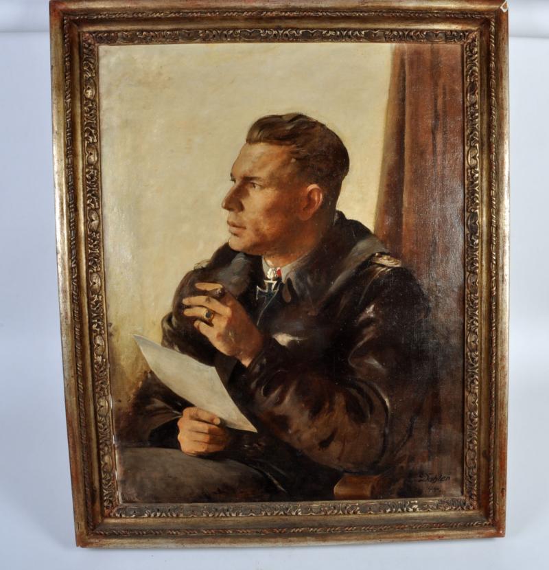 GERMAN WWII LUFTWAFFE OAK LEAVES WINNER FIGHTER PILOT PAINTING.