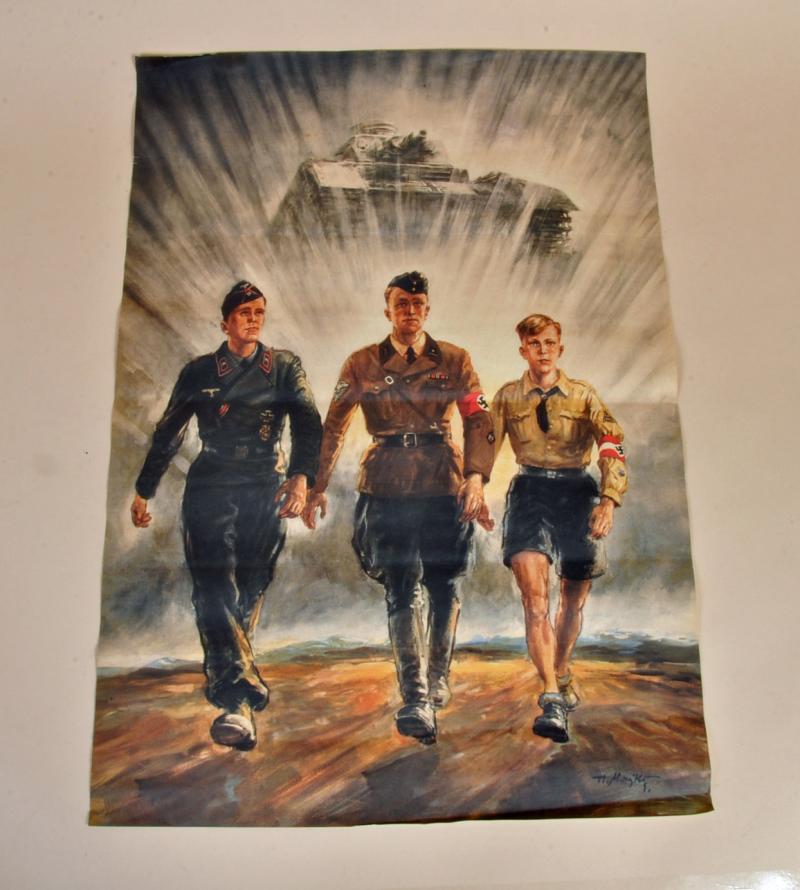 GERMAN WWII HITLER YOUTH NSKK PANZER POSTER.