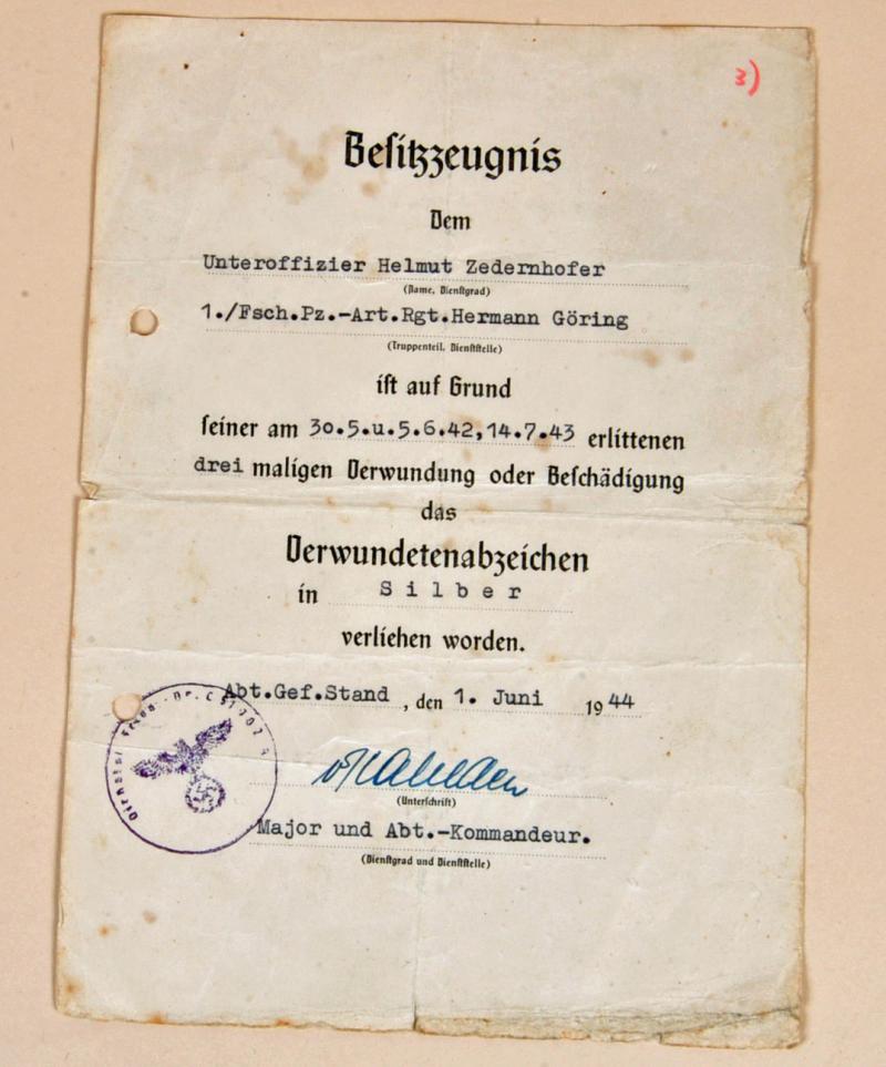 GERMAN WWII HERMANN GOERING PARATROOPER AWARD DOCUMENT.