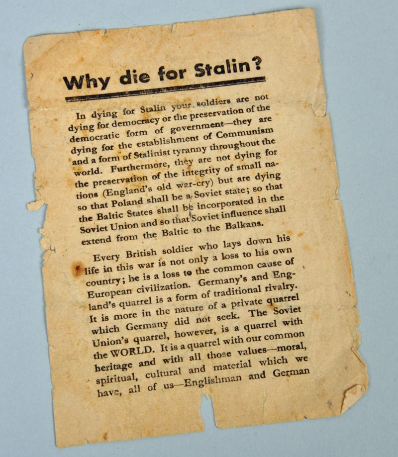 GERMAN WWII PROPAGANDA LEAFLET, DROPPED BY THE GERMAN FORCES.