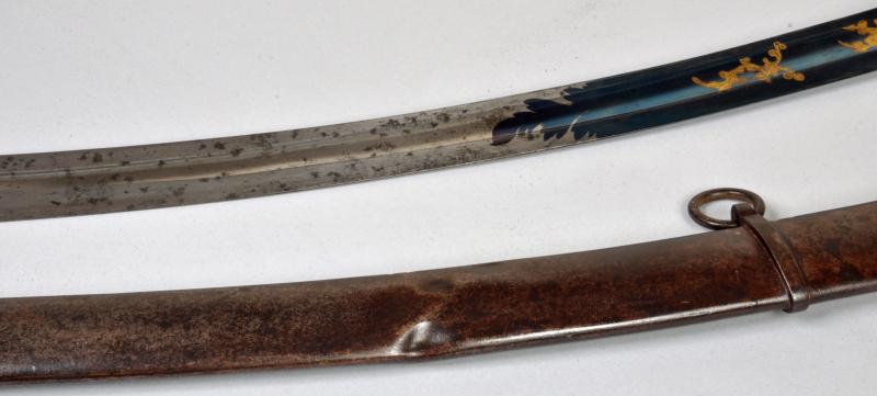 ENGLISH 1796 BLUE AND GILT BLADED OFFICERS SWORD.