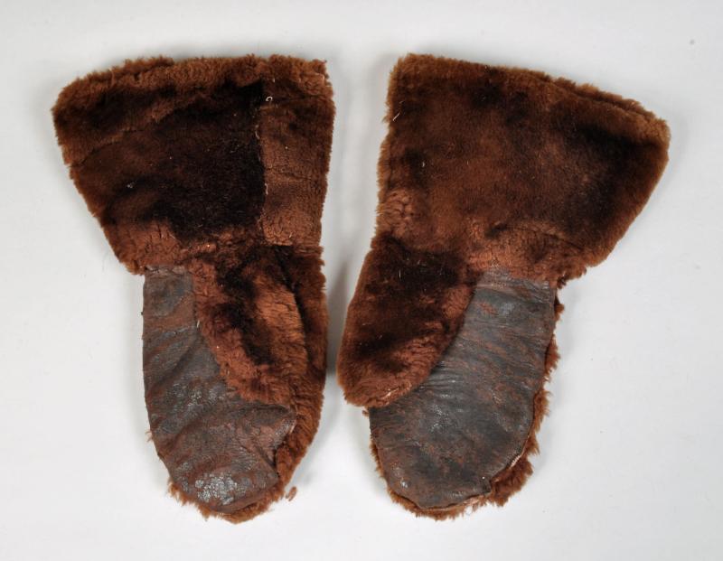 BRITISH WWI FUR COVERED AND FUR LINED FLYING GAUNTLETS.