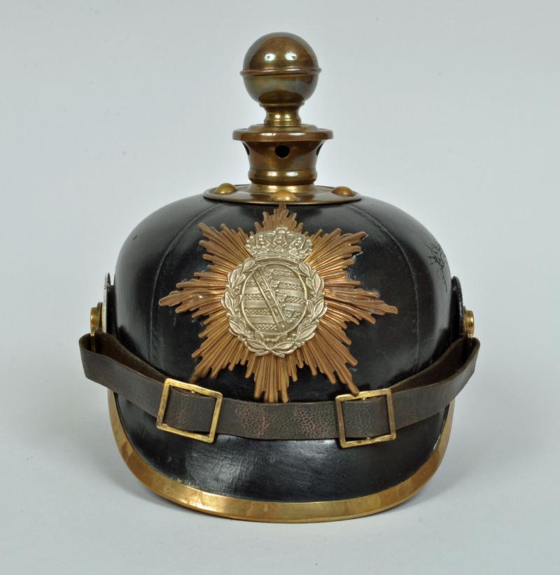 GERMAN WWI SAXONY ALL LEATHER FOOTBALL STYLE PICKELHAUBE.