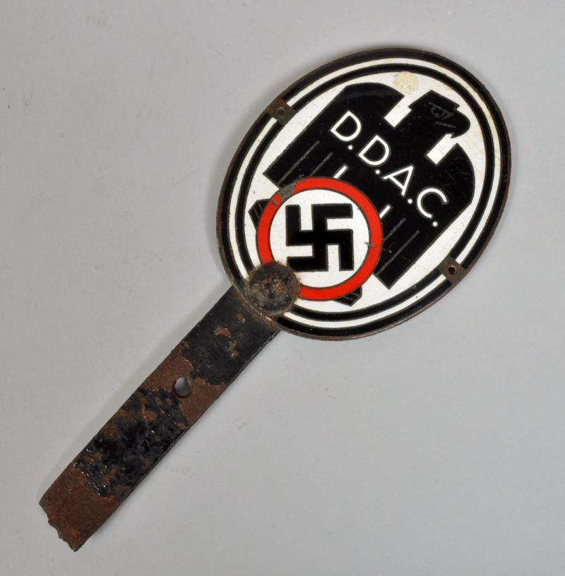 GERMAN WWII DDAC CAR BADGE MOUNTED.