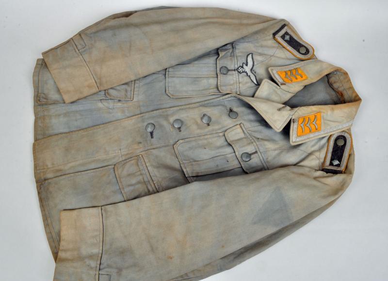 GERMAN WWII LUFTWAFFE TROPICAL BLUE TUNIC, BLEACHED.