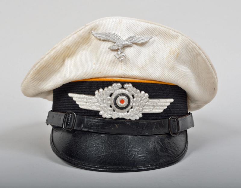 GERMAN WWII LUFTWAFFE WHITE TOP FLIGHT SECTION VISOR CAP.