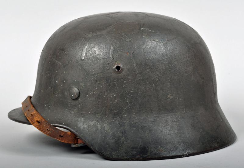 GERMAN WWII ARMY OR SS DOUBLE DECAL EX WIRE  COVERED COMBAT HELMET.