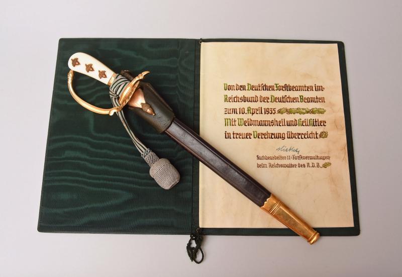 GERMAN WWII FORESTRY CUTLASS BY HORSTER & CITATION.