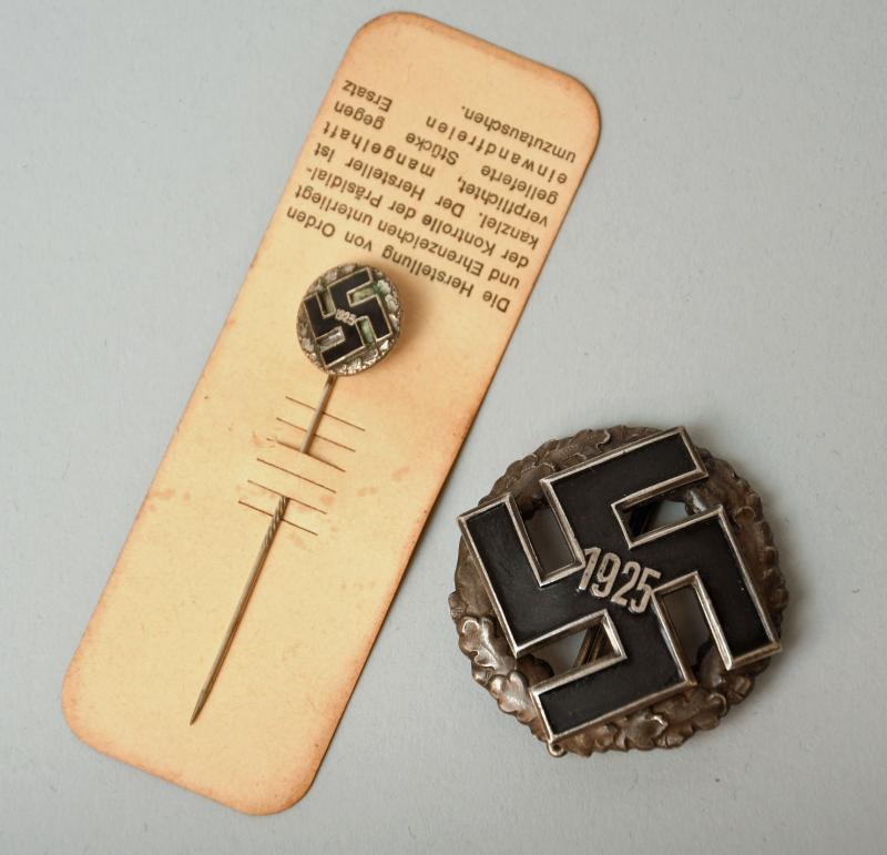 GERMAN WWII GAU TRADITION BADGE WITH ITS MINIATURE.