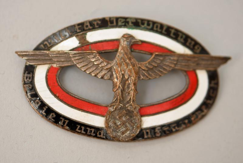 GERMAN WWII GERMAN ADMINISTRATION SERVICE IN FRANCE AND BELGIUM BADGE.