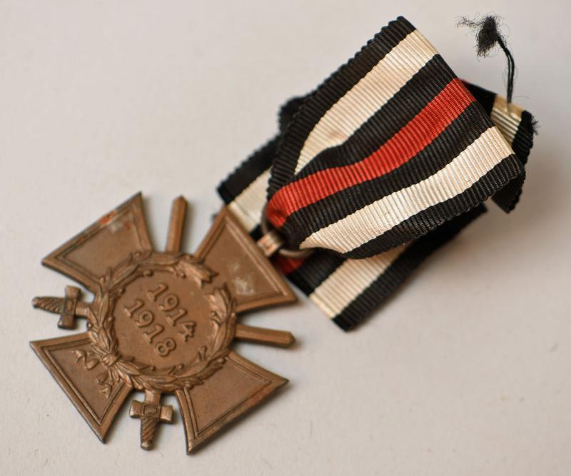 GERMAN WWII THIRD REICH AWARDED 1914-18 WAR HONOUR CROSS WITH SWORDS.