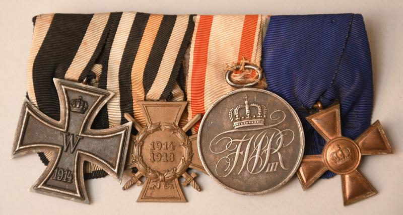 GERMAN WWI FOUR MEDAL MOUNTED GROUP.