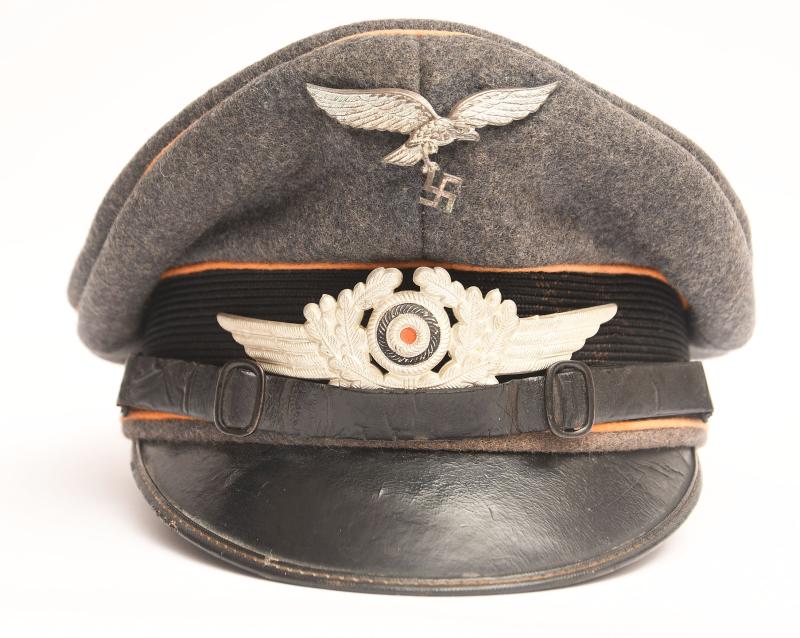 GERMAN WWII LUFTWAFFE SIGNALS MANS OR NCO VISOR CAP.