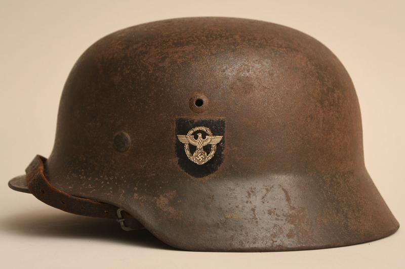 GERMAN WWII POLICE DOUBLE DECAL M35 LARGE SIZE COMBAT HELMET.