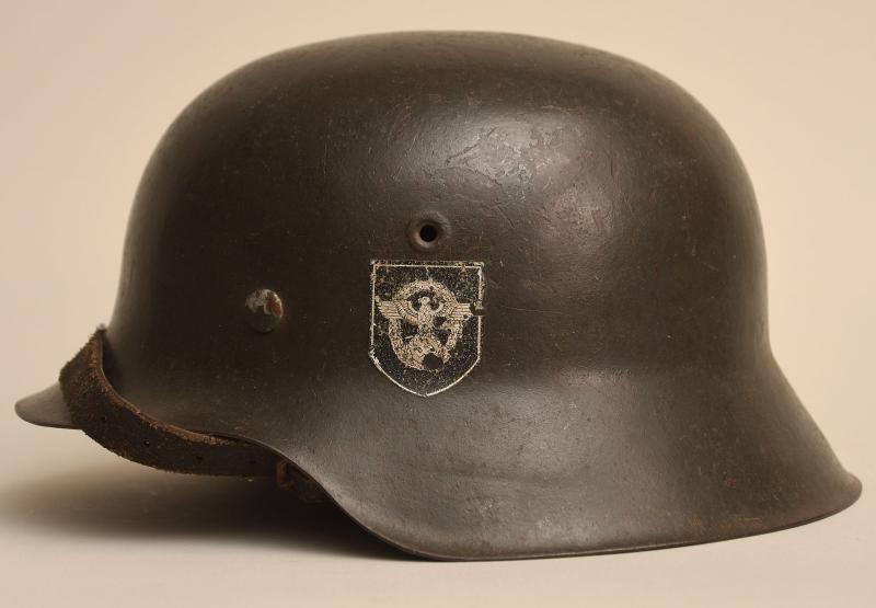 GERMAN WWII POLICE DOUBLE DECAL M42 COMBAT HELMET.