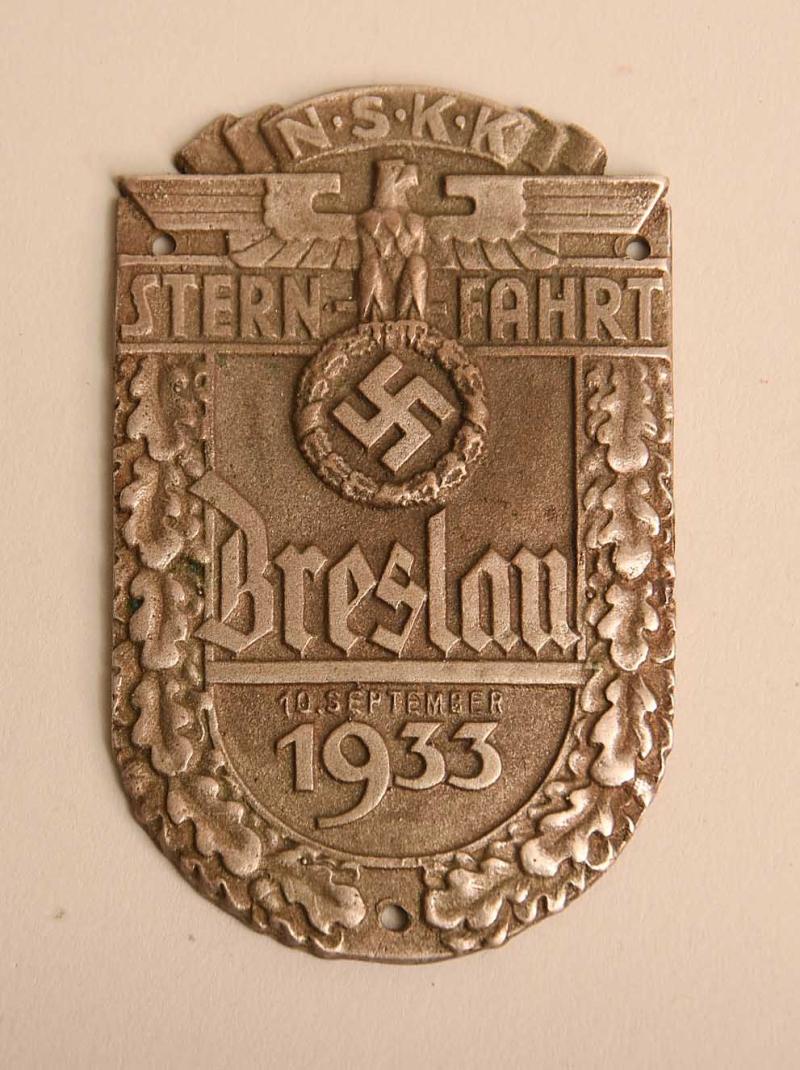 GERMAN WWII NSKK EASTERN DRIVE BRESLAU 1933 PLAQUETTE.