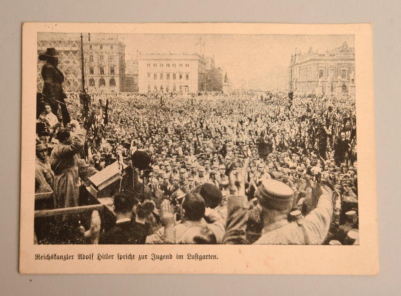 GERMAN WWII ADOLF HITLER LUSTGARTEN RALLY POSTCARD.