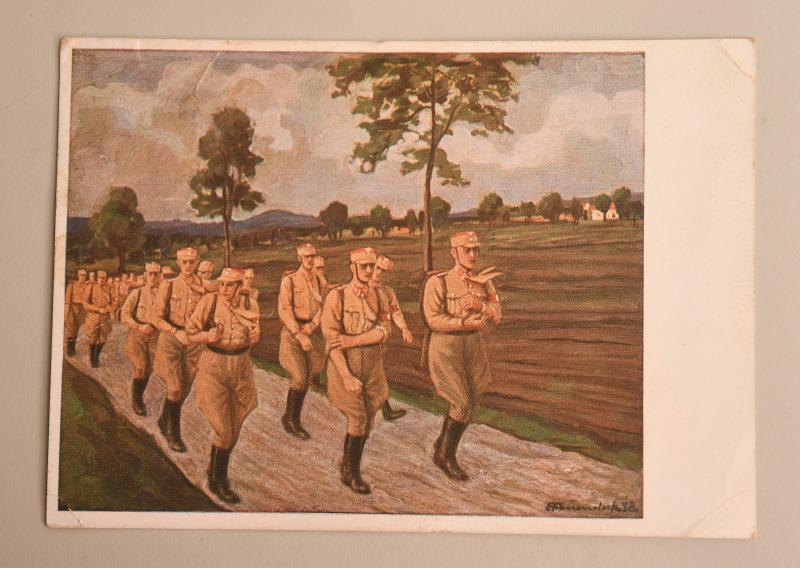 GERMAN WWII SA MARCHING POSTCARD.