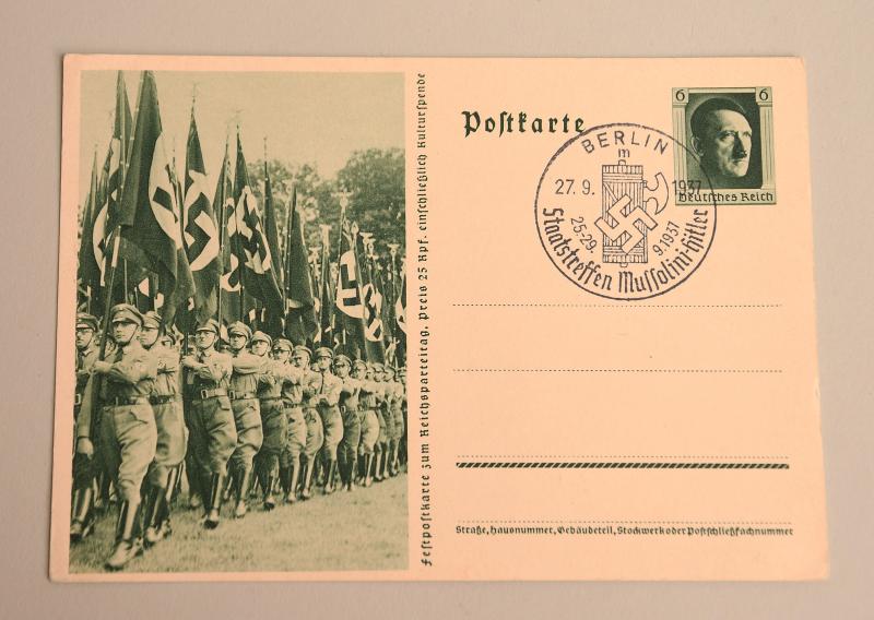 GERMAN WWII IMPRINTED POSTCARD HITLER MUSSOLINI.