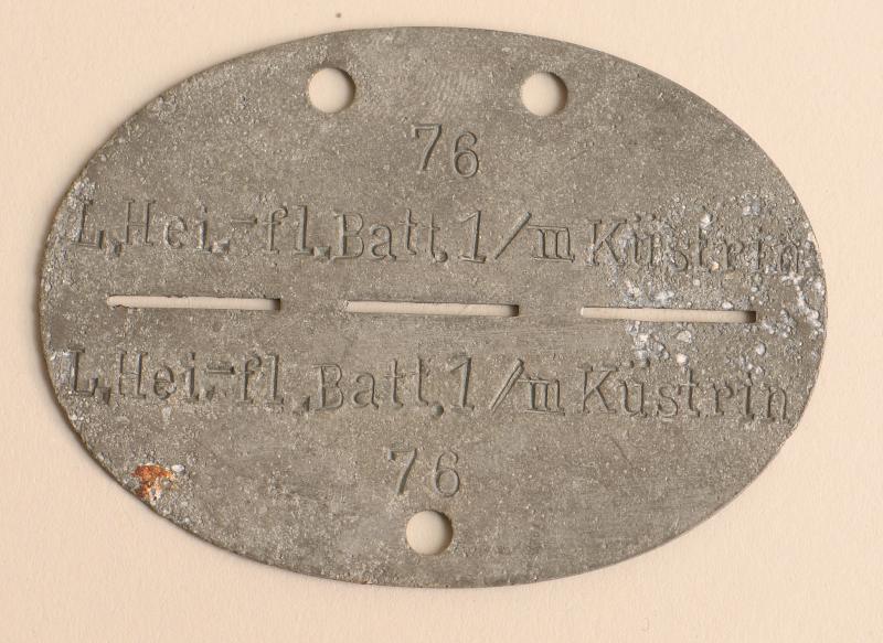 GERMAN WWII KUSTRIN FLAK BATTERY IDENTITY DISC.