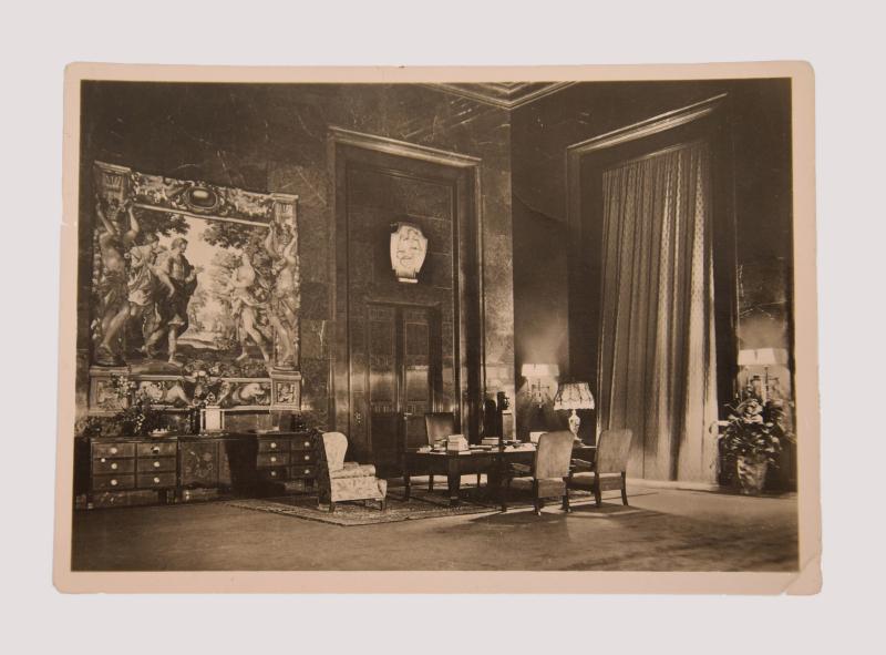 GERMAN WWII HITLER’S OFFICE IN THE BERLIN REICH CHANCELLORY POSTCARD.