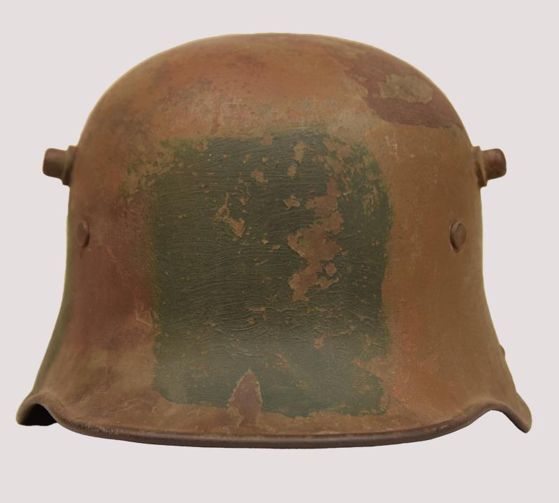 GERMAN WWI M 17 CAMOUFLAGE TRENCH HELMET.