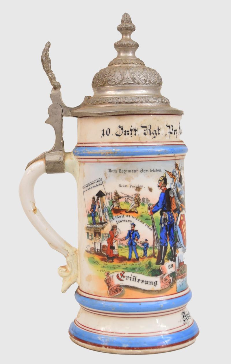 GERMAN WWI  BAVARIAN 10 th INFANTRY REGIMENT HALF LITRE PORCELAIN STEIN.