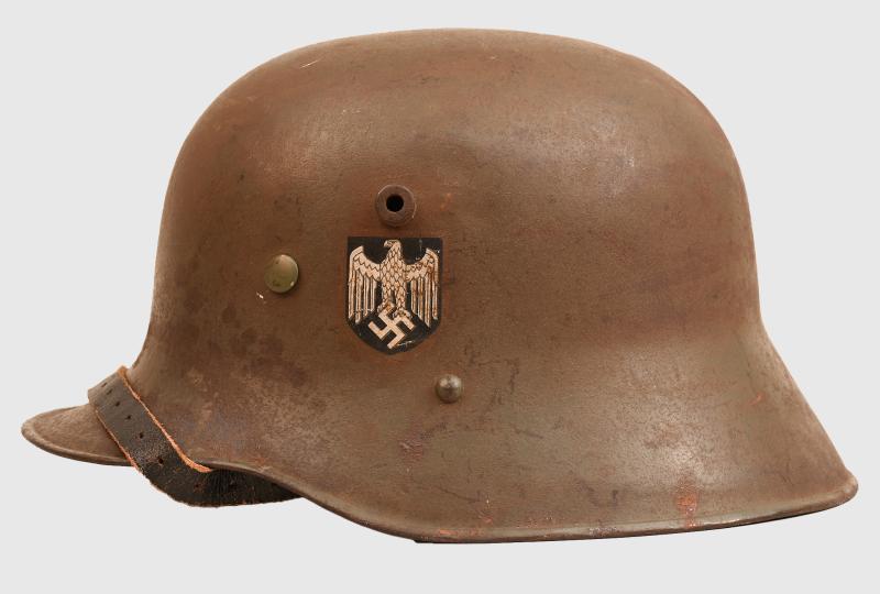 GERMAN WWII EX AUSTRIAN WWI M17 ARMY DOUBLE DECAL TRANSITIONAL HELMET.