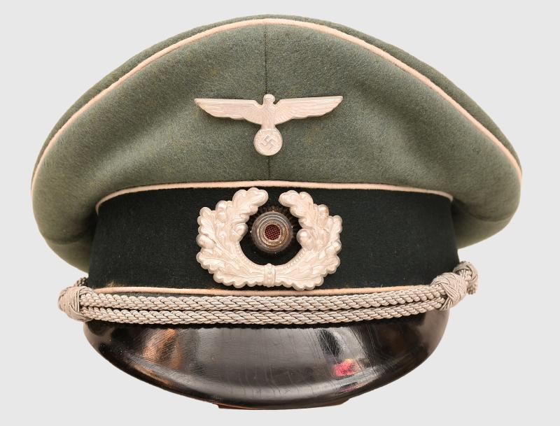 GERMAN WWII DOUBLE EREL MARKED INFANTRY OFFICERS VISOR CAP.