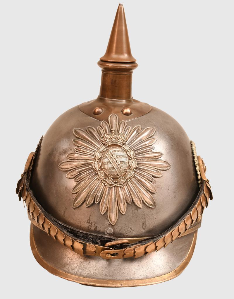 GERMAN WWI SAXON GUARD REITER ALL STEEL HEAVY CAVALRY HELMET.