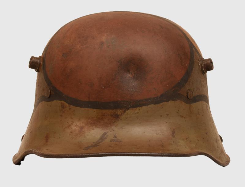 GERMAN WWI CAMOUFLAGE M 17 TRENCH HELMET.