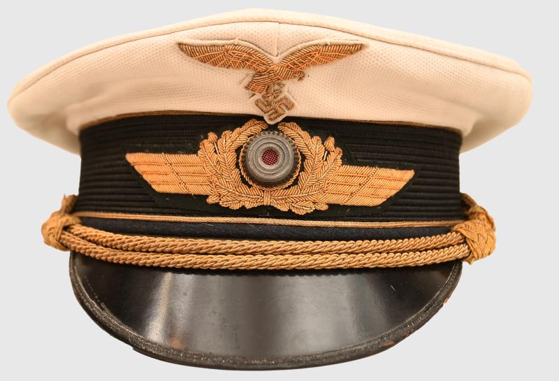 GERMAN WWII LUFTWAFFE DOUBLE EREL GENERAL’S WHITE TOP VISOR CAP.