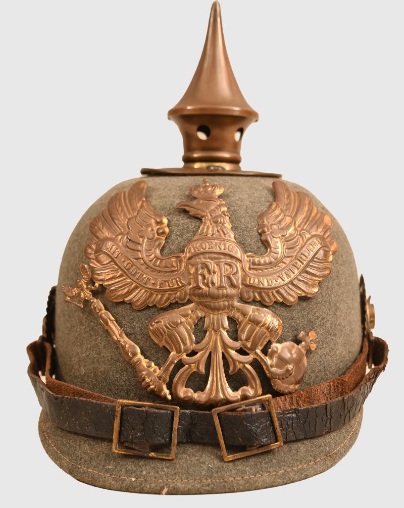 GERMAN WWI PRUSSIAN ERSATZ FELT REGIMENT 157 PICKELHAUBE.