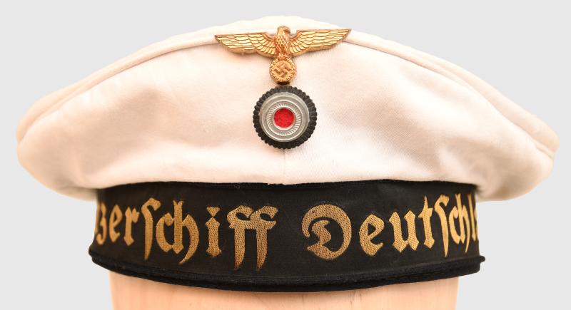 GERMAN WWII KRIEGSMARINE WHITE TOP DECK CAP FROM BATTLESHIP DEUTSCHLAND.