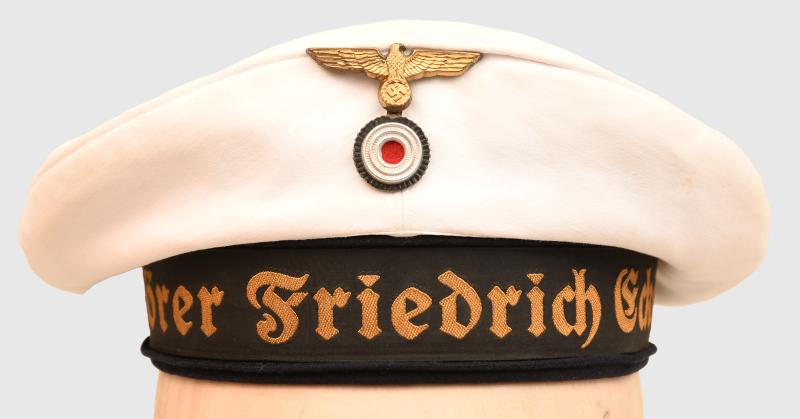 GERMAN WWII KRIEGSMARINE NAVAL WHITE TOP DECK CAP, FRIEDRICH ECKOLDT.