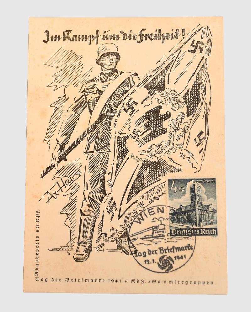 GERMAN WWII 1941 DAY OF THE POSTAGE STAMP POSTCARD.