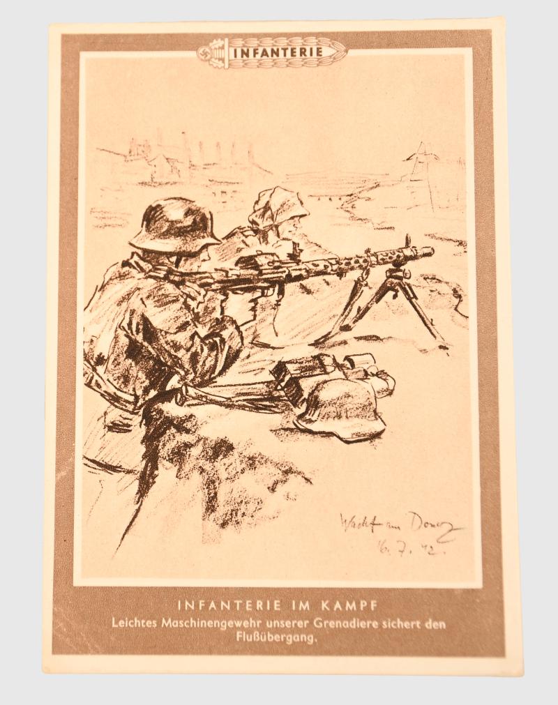GERMAN WWII 1942,COLOUR ART POSTCARD MACHINE GUN GUNNERS.