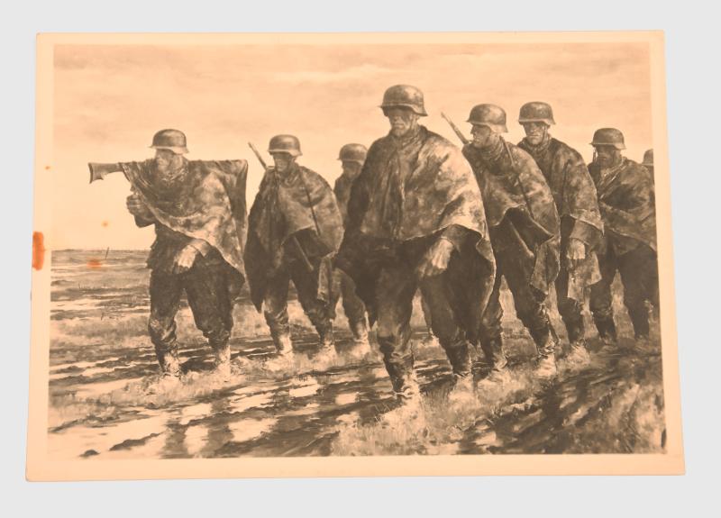 GERMAN WWII MARCHING SQUAD OF SOLDIERS ON THE EASTERN FRONT CARD.