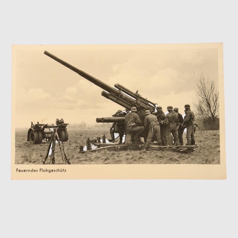 GERMAN WWII BLACK-AND-WHITE CARD ANTI-AIRCRAFT GUNNERS.
