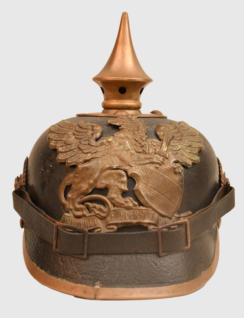 GERMAN WWI BADEN ENLISTED RANKS ALL LEATHER PICKELHAUBE.