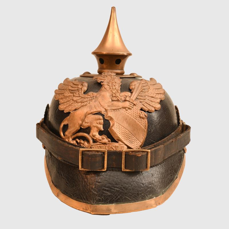 GERMAN WWI BADEN ENLISTED RANKS ALL LEATHER PICKELHAUBE.