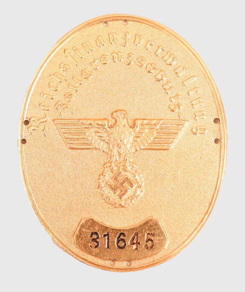 GERMAN WWII CUSTOMS ARMBAND IDENTIFICATION PLATE.