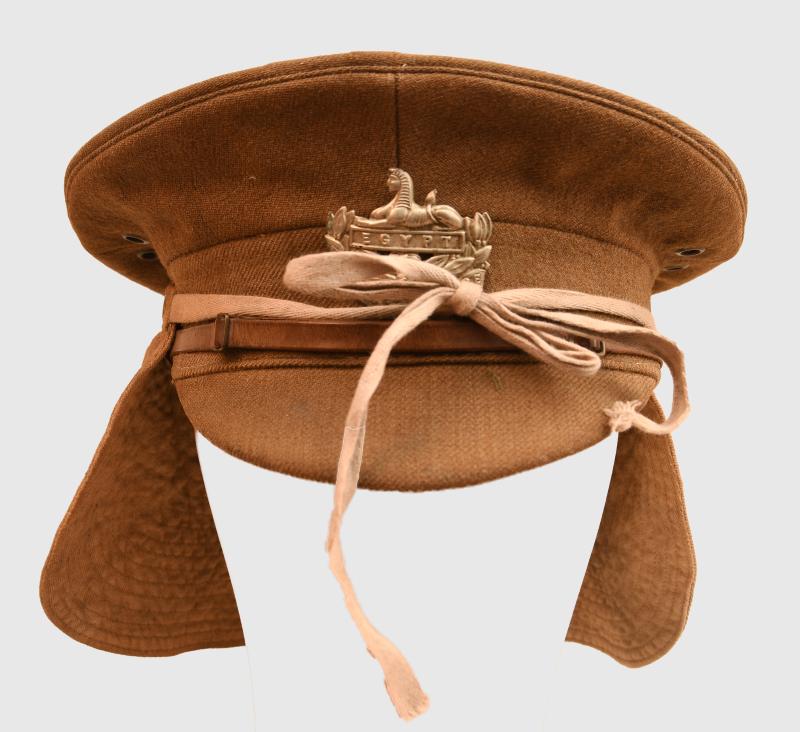 BRITISH WWI 1902 STIFF TOP CAP, IDENTIFIED.