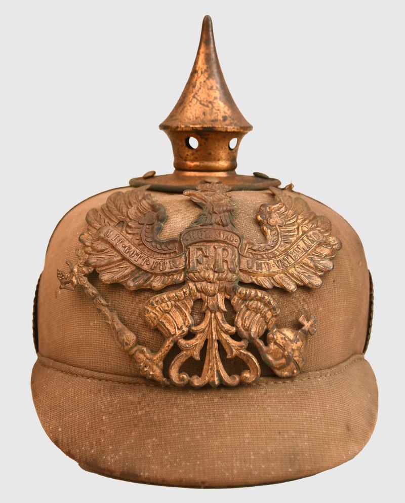 GERMAN WWI PRUSSIAN CANVAS OVER CORK PICKELHAUBE.